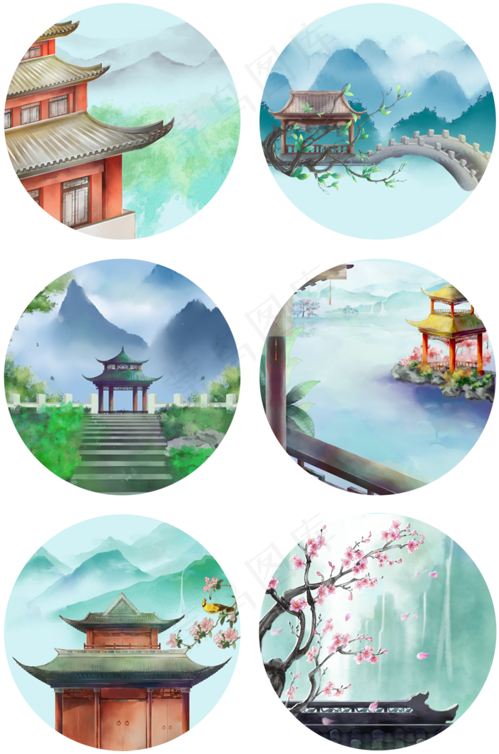 古镇风光古风建筑合集(2000X3020(DPI:300))psd模版下载