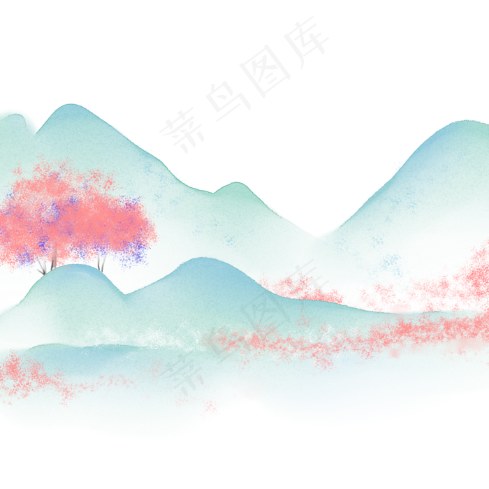 水彩樱花山水(2000X2000(DPI:300))psd模版下载