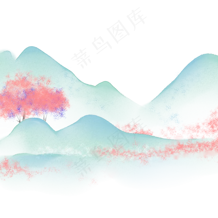 水彩樱花山水(2000X2000(DPI:300))psd模版下载