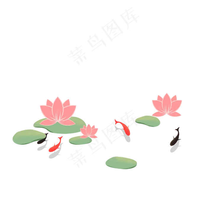 荷塘荷花鲤鱼手绘素材(4000X4000(DPI:72))psd模版下载