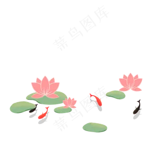 荷塘荷花鲤鱼手绘素材