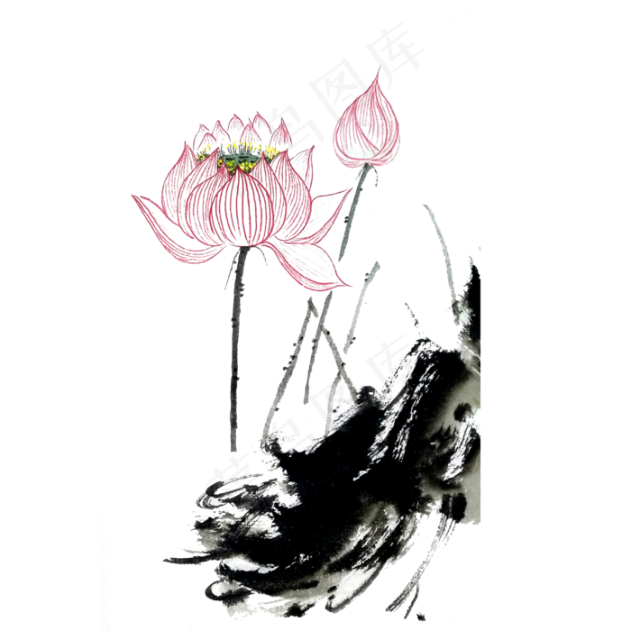 荷花莲花水墨国画PNG(3000X3000(DPI:300))psd模版下载