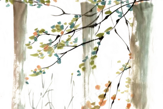 秋叶静美水墨画PNG免抠素材