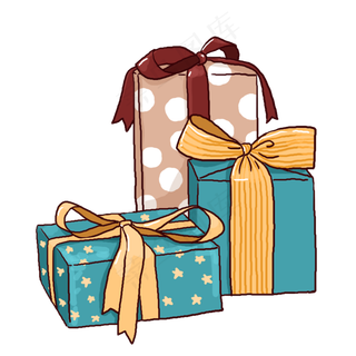 一组手绘礼盒PNG免抠素材