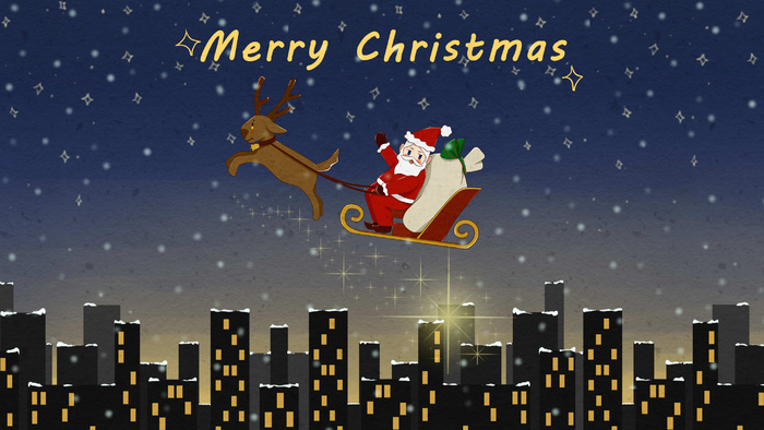 圣诞节圣诞老人送礼物麋鹿卡通可爱童趣