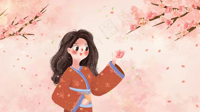 治愈唯美桃花与女孩(2880X1620(DPI:96))psd模版下载