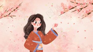 治愈唯美桃花与女孩