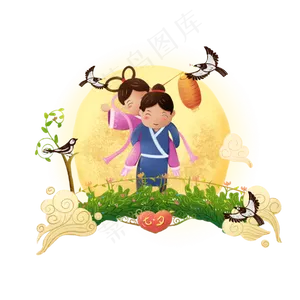 七夕情人节牛郎织女鹊桥汇背媳妇,免抠元素