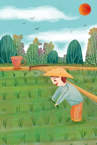 小清新节气芒种安苗农民田园种庄稼