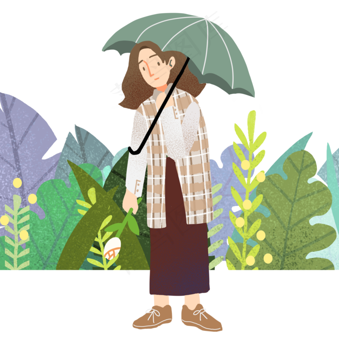 清明节打伞的小女孩