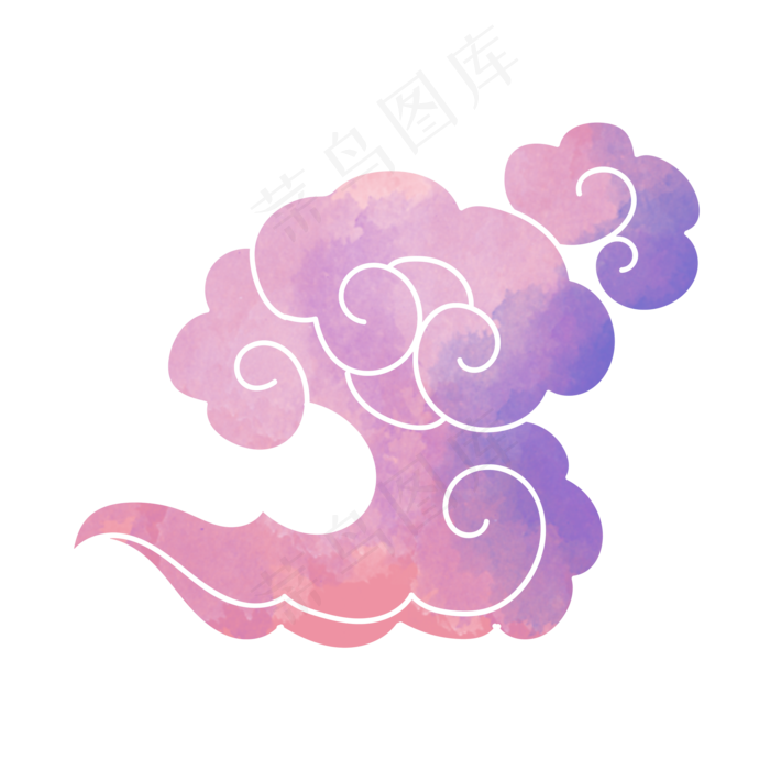 手绘蓝色粉色水彩中式云朵