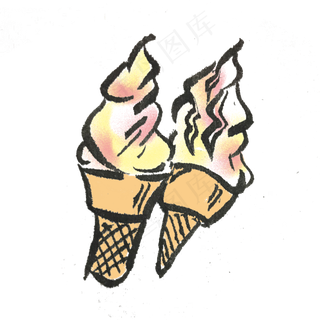 冰淇淋清凉手绘花草