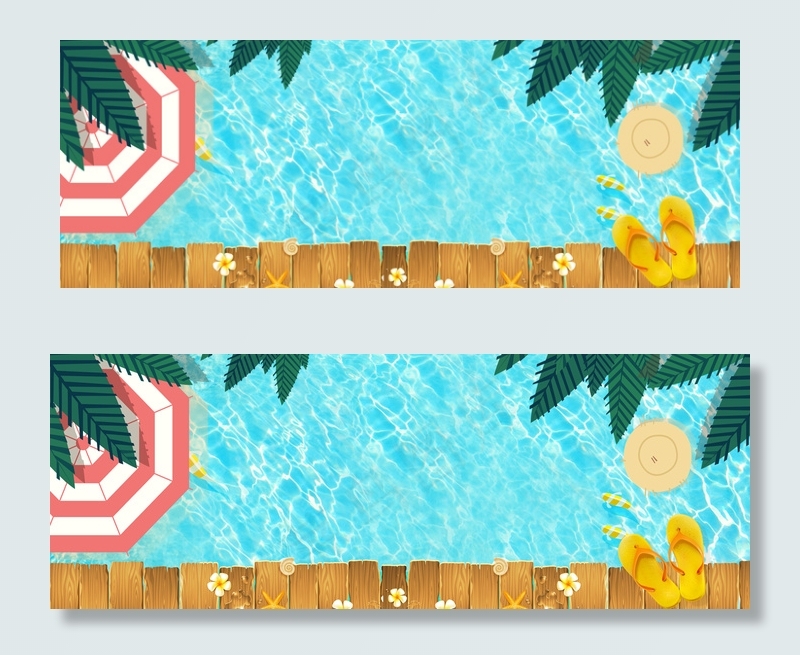 蓝色卡通游泳池banner