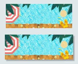 蓝色卡通游泳池banner