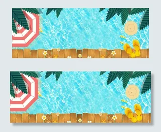 蓝色卡通游泳池banner
