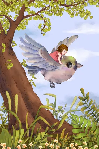 秋天  飞鸟 小女孩