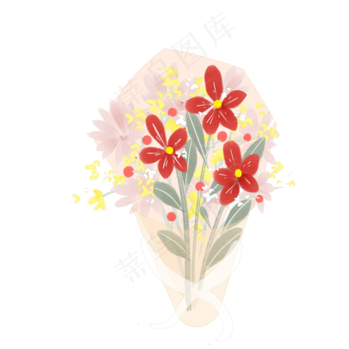 手绘水彩花束素材(2000X2000(DPI:300))psd模版下载