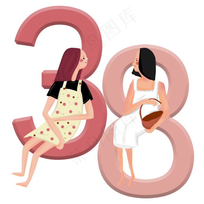 38妇女节手绘家庭主妇,免抠元素