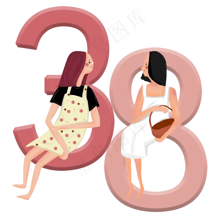 38妇女节手绘家庭主妇,免抠元素(2000*2000px 300 dpi )psd模版下载