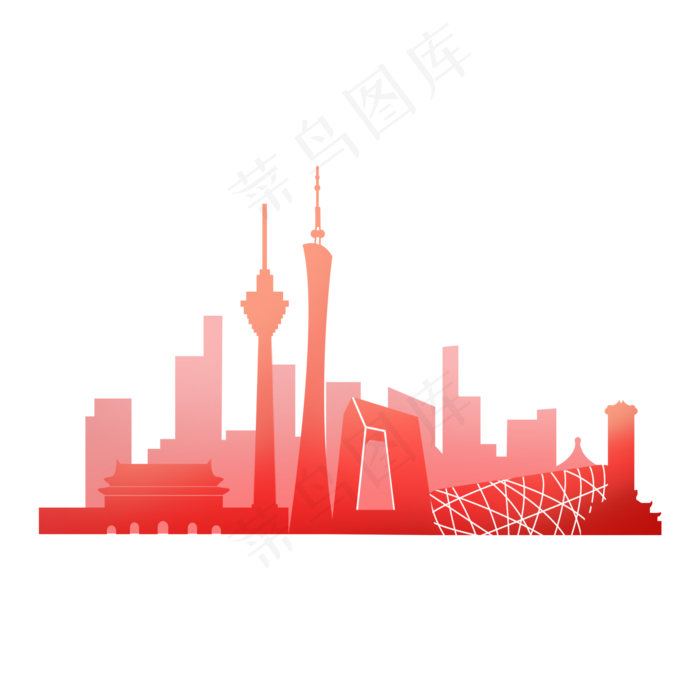 中国国家著名城市地标剪影,免抠元素(2000*2000px 300 dpi )psd模版下载