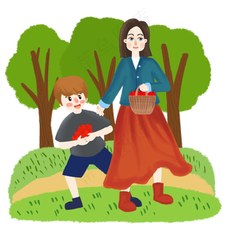 春季踏春母子野外采摘水果