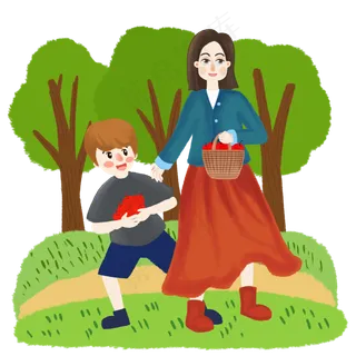 春季踏春母子野外采摘水果
