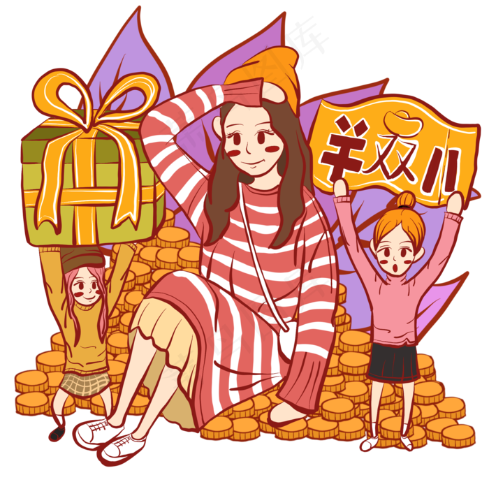 小清新文艺风女生购物节小插画