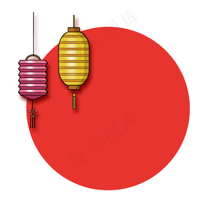 卡通手绘元旦圆形灯笼边框,免抠元素(2000*2000px)psd模版下载
