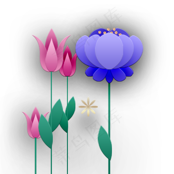 扁平渐变红色、紫色荷花免抠图