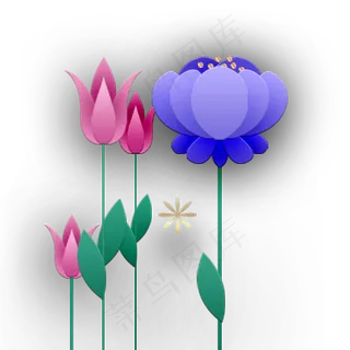 扁平渐变红色、紫色荷花免抠图