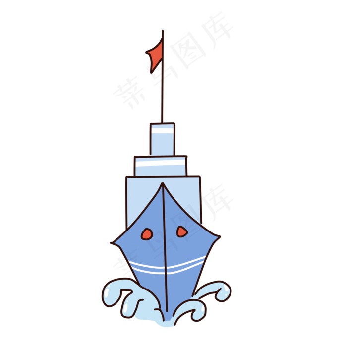 手绘卡通蓝色轮船