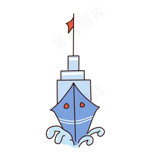 手绘卡通蓝色轮船