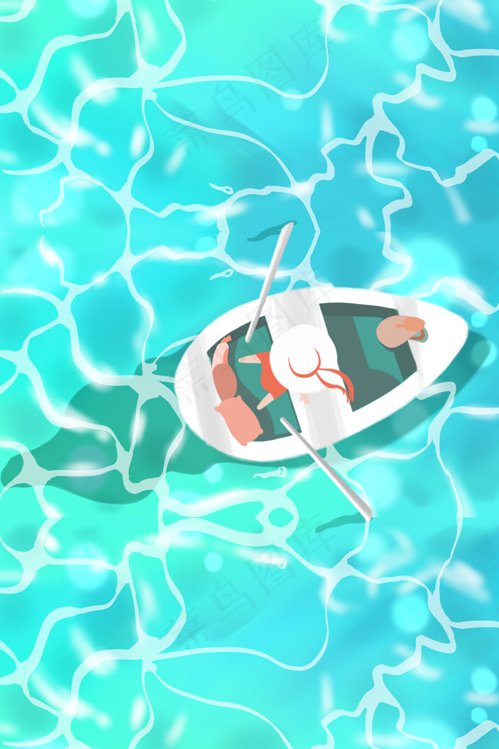夏日游泳小清新划船清凉蓝色(3545*5315px 300 dpi )psd模版下载