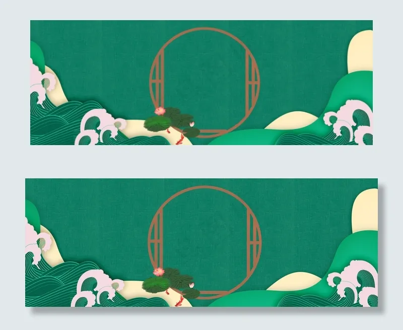 中国风绿色浪纹浪花banner(1920*700px 	       )psd模版下载