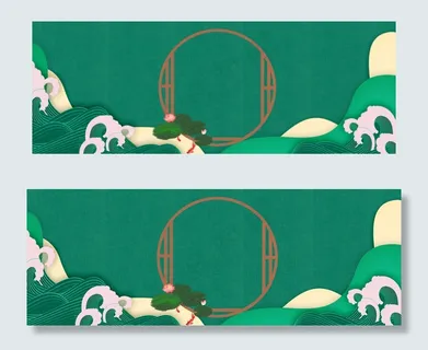 中国风绿色浪纹浪花banner