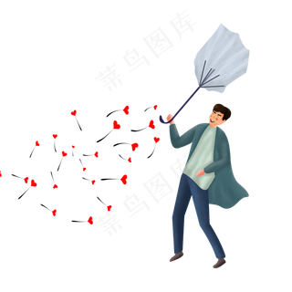 情人节玫瑰花瓣飞舞卡通人物素材