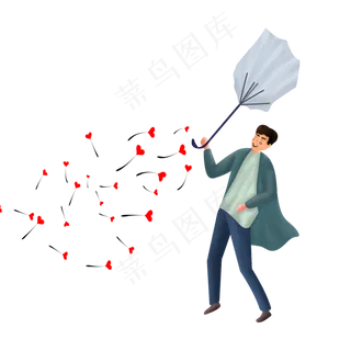 情人节玫瑰花瓣飞舞卡通人物素材