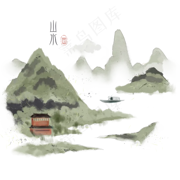 古风山水景色素材(2000X2000(DPI:300))psd模版下载