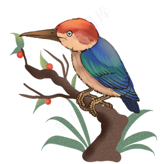 春天鸟类站在果子树上的鸟