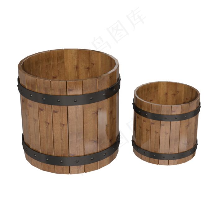 实木铁箍泡脚木桶,免抠元素
