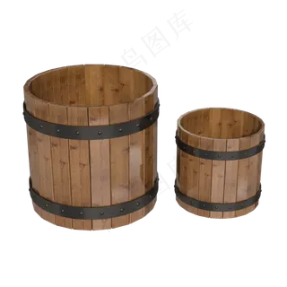 实木铁箍泡脚木桶,免抠元素