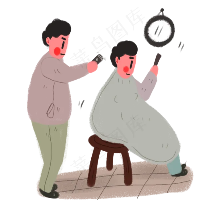 复古形象手绘龙抬头理发人物,免抠元素