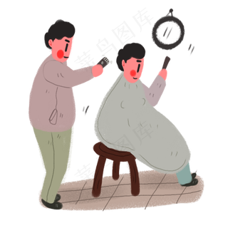 复古形象手绘龙抬头理发人物,免抠元素