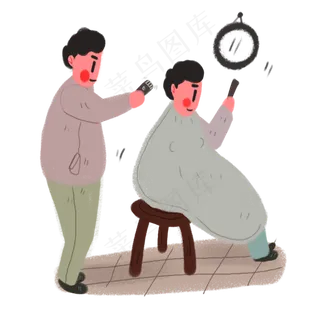 复古形象手绘龙抬头理发人物,免抠元素