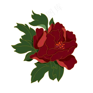 中秋节梅红色金边牡丹花,免抠元素