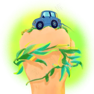 手创意汽车绿色春天旅行PNG幻想