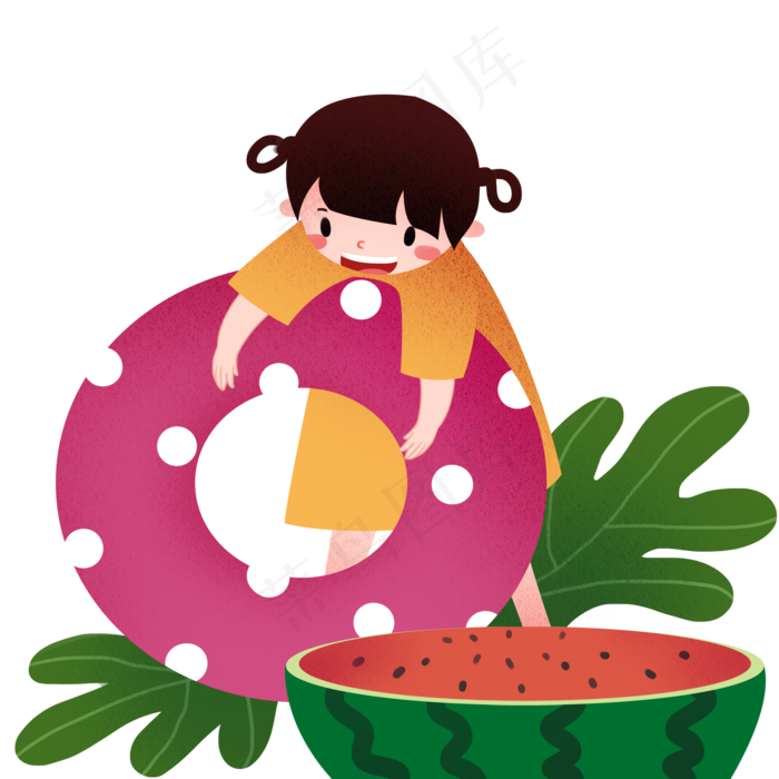 立夏西瓜游泳圈插画