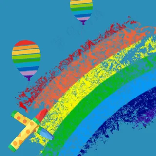 蜡笔画卡通童趣线条蓝色素材主图