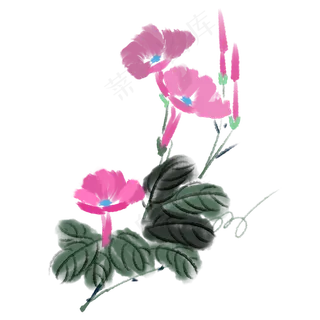 卡通粉红色中国风水墨画