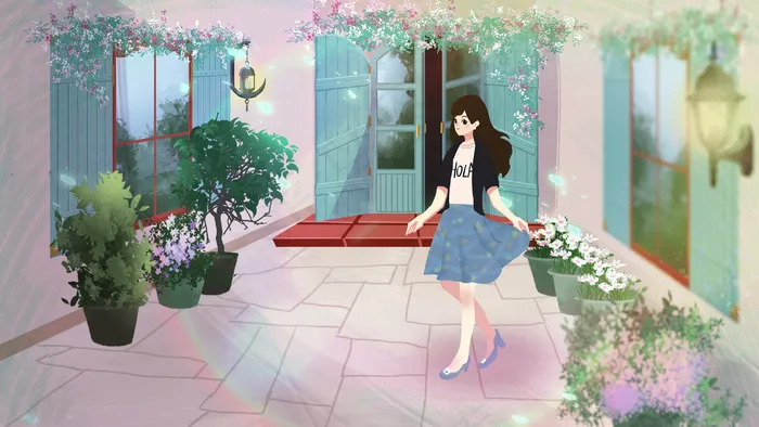 夏天旅游街道女孩(2880*1620px 300 dpi )psd模版下载